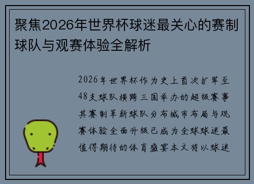 聚焦2026年世界杯球迷最关心的赛制球队与观赛体验全解析